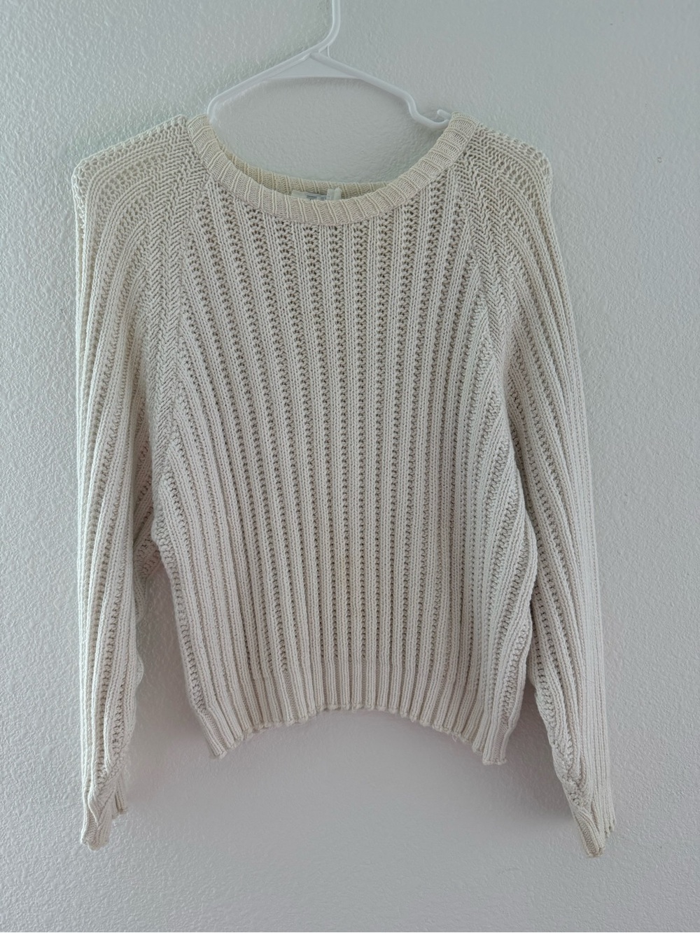 Vintage Cream Open-Knit Crewneck Sweater
